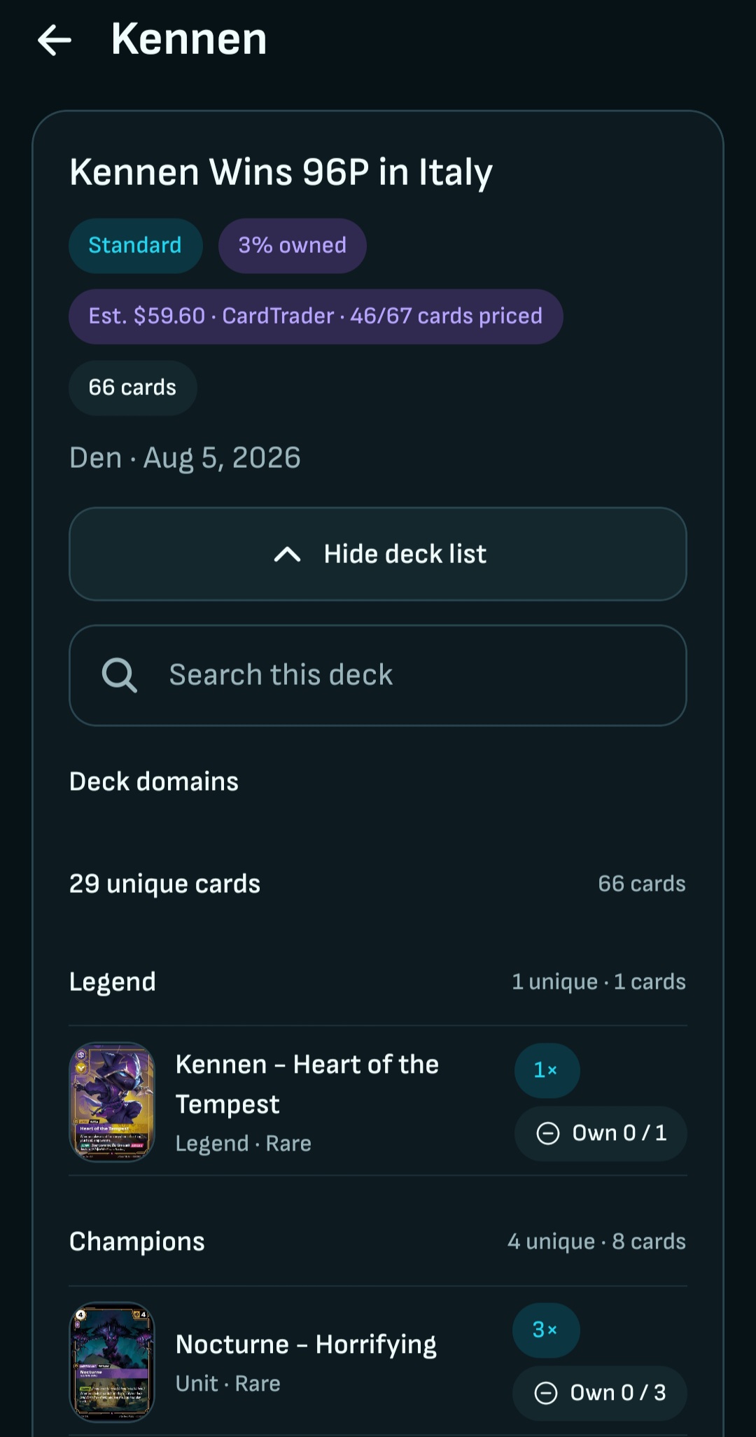 A competitive Kennen decklist in Riftarc